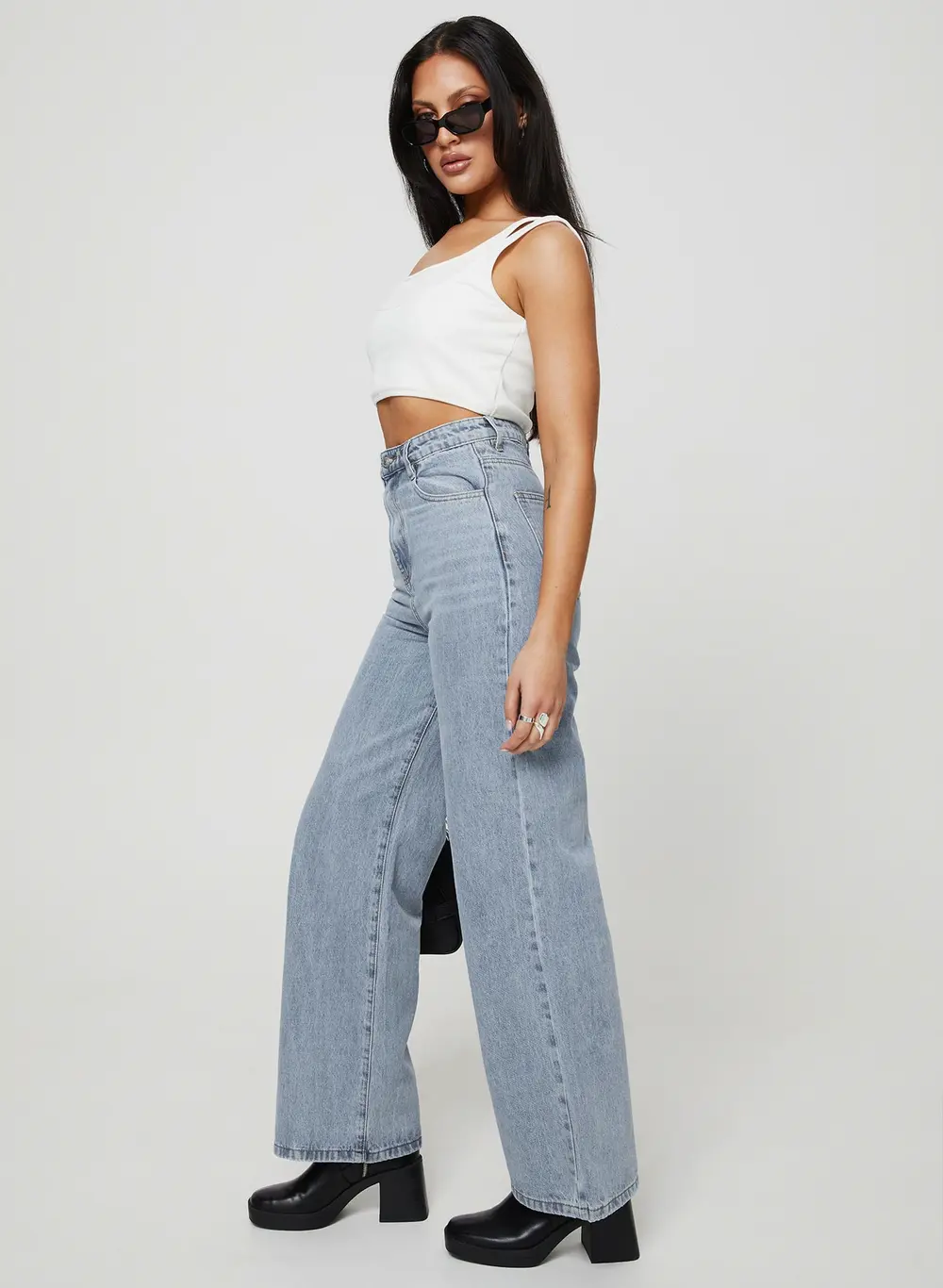 Nicolo High Rise Straight Leg Jeans Light Blue Wash