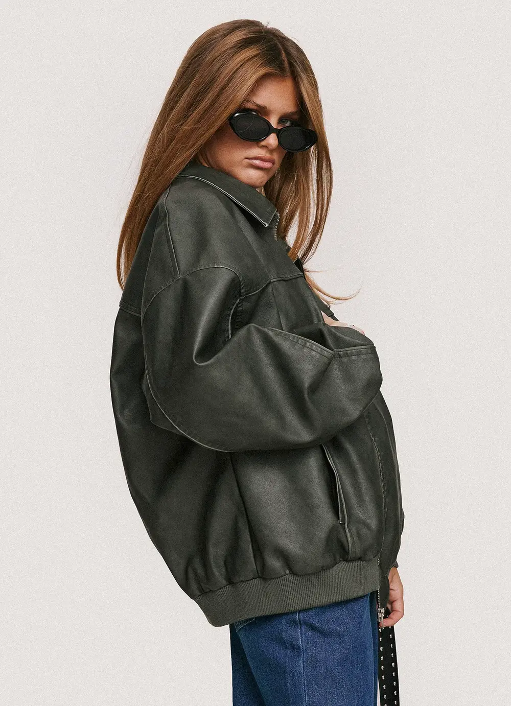 Goldsmith Faux Leather Bomber Jacket Washed Forest