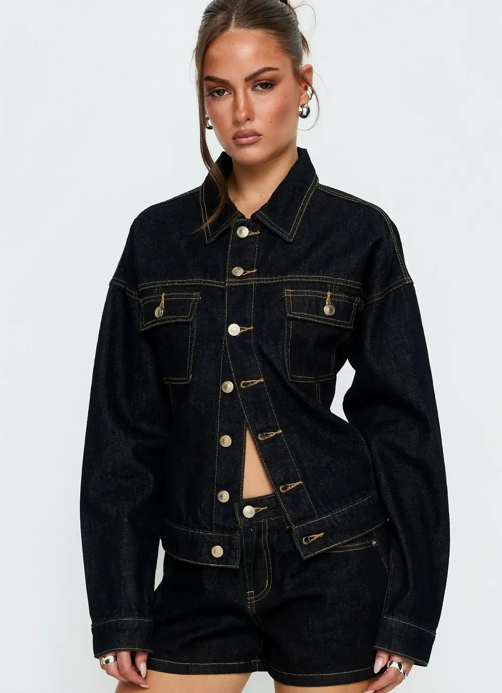 Caresse Cinched Denim Jacket Raw Denim