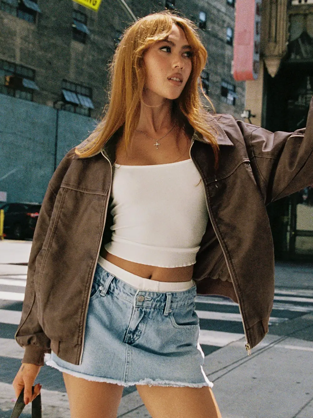 Goldsmith Faux Leather Bomber Jacket Washed Dark Brown