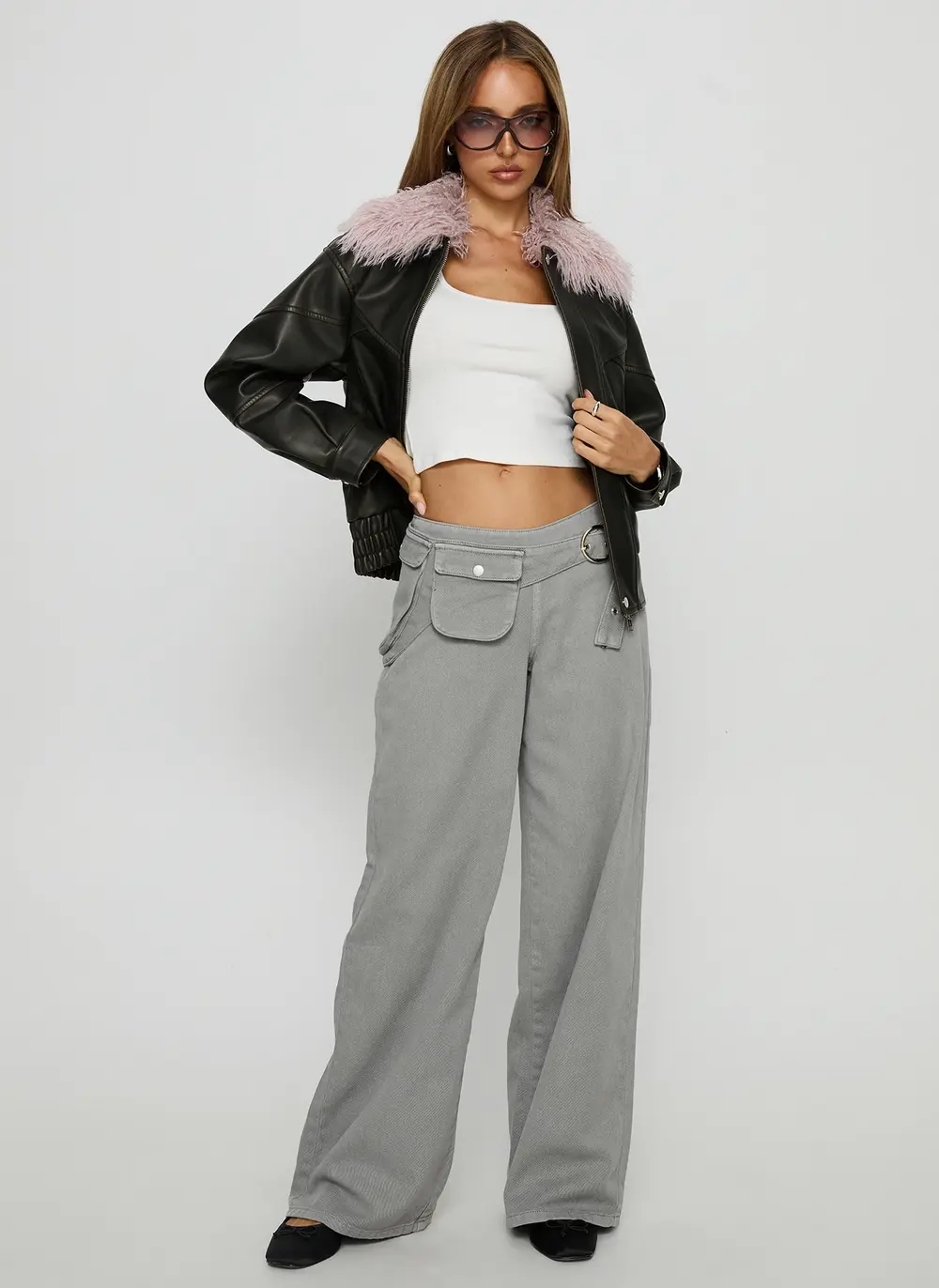 Brittanni Fluffy Collar Jacket Brown / Pink