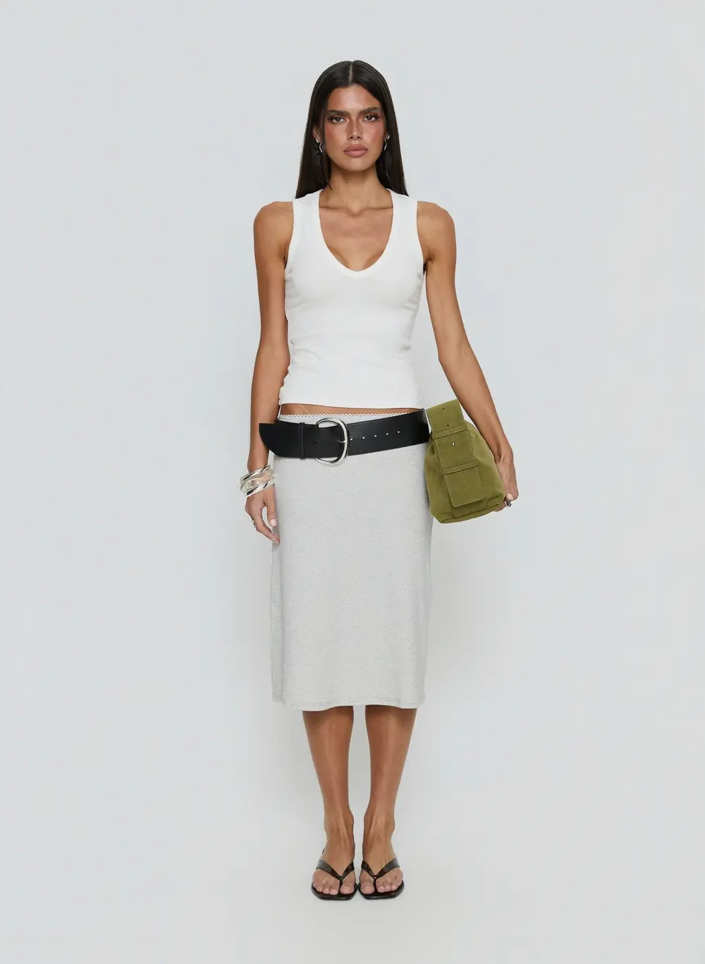 Baseline Rib Midi Skirt Grey Marle