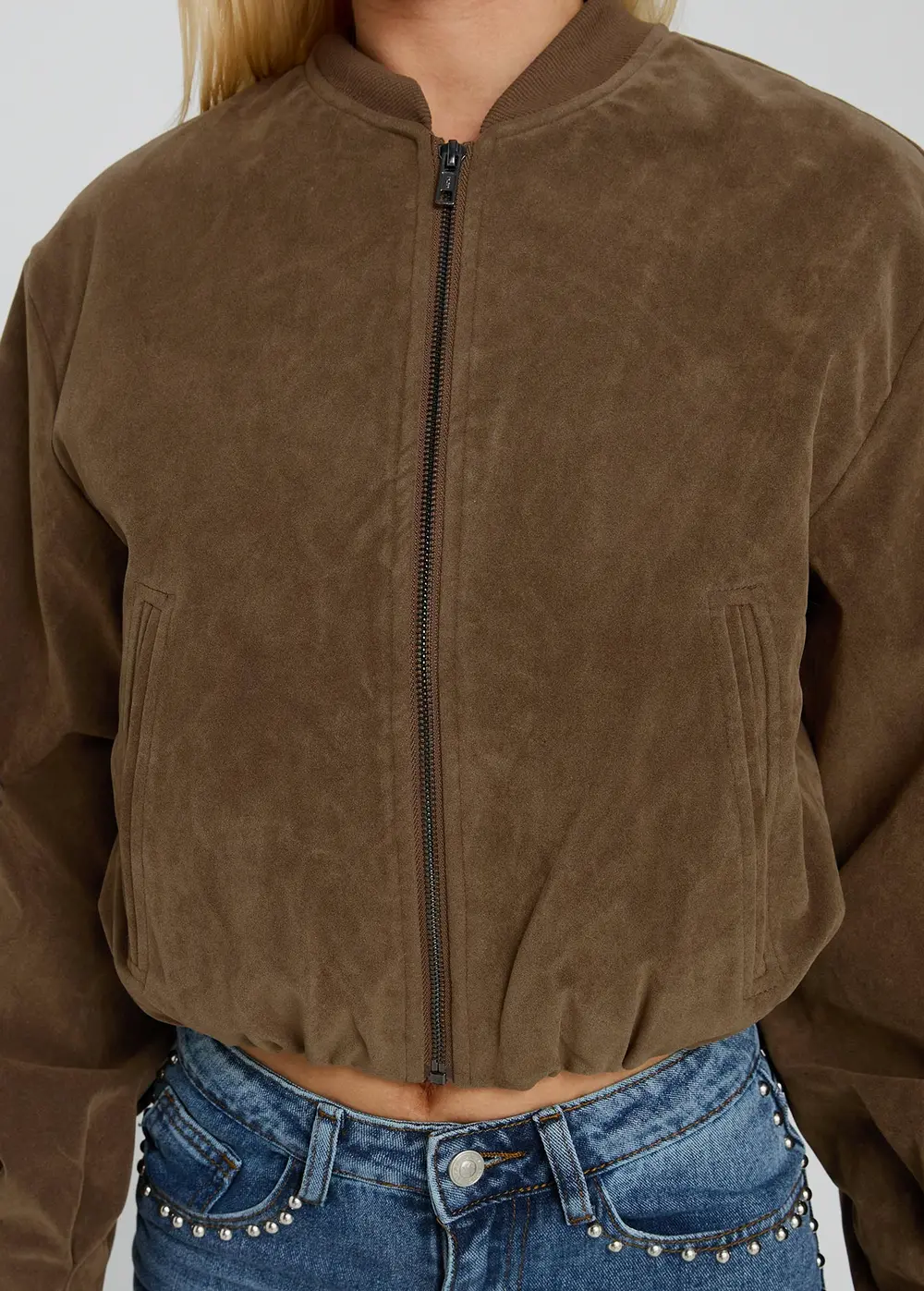 Mastery Faux Suede Bomber Jacket Brown