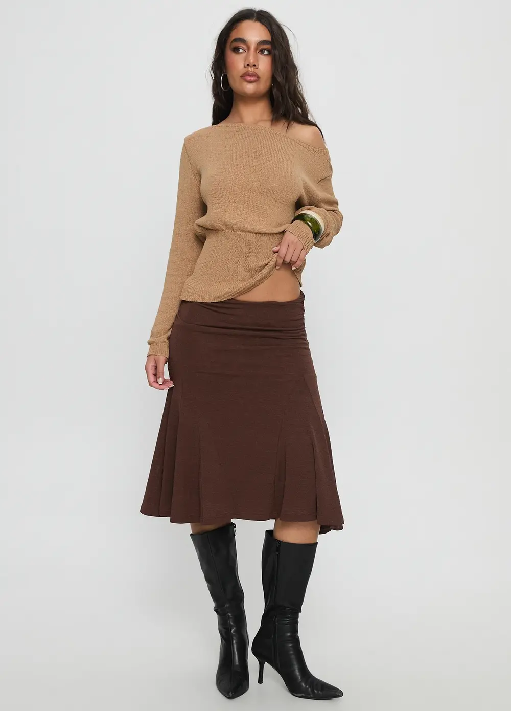 Lewish Low Rise Midi Skirt Chocolate
