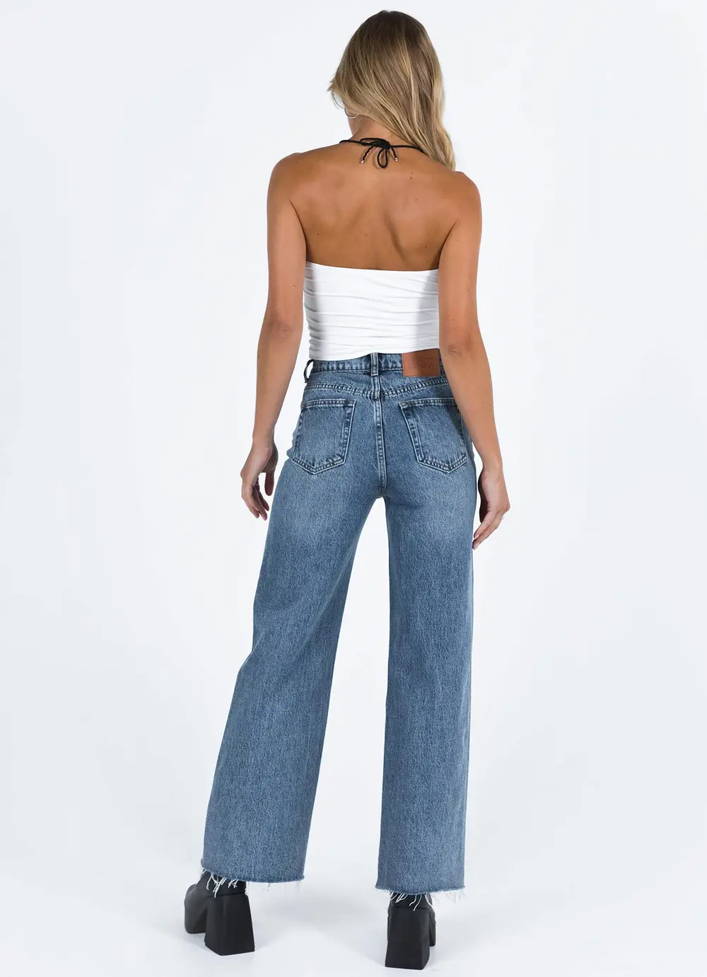 Fawcett High Rise Straight Leg Jeans Mid Blue Wash