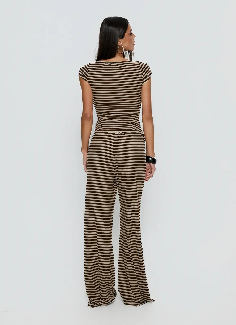 Gavrielle Jersey Wide Leg Pants Chocolate / Cream Stripe