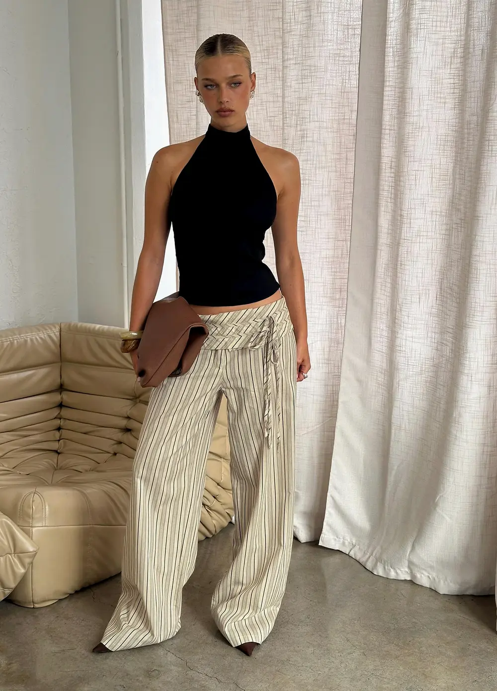 Seneca Wrap Pant Beige Stripe