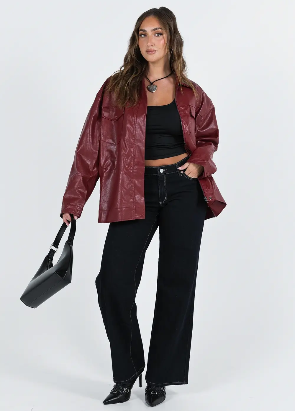 Callie Faux Leather Jacket Burgundy