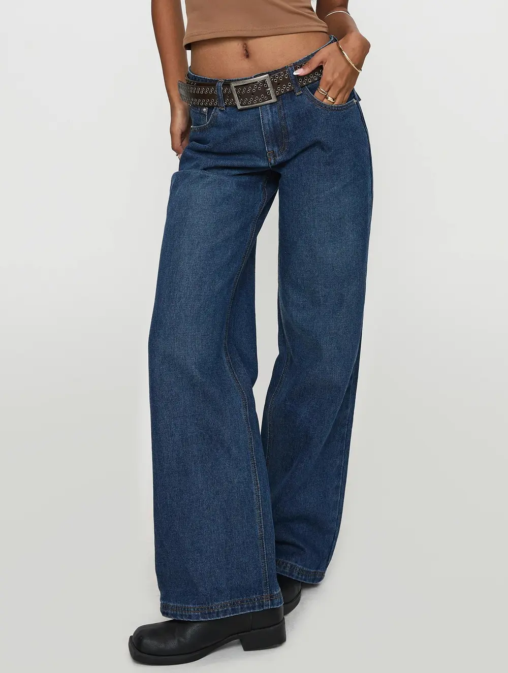 Everlong Mid Rise Wide Leg Jeans Dark Blue Wash