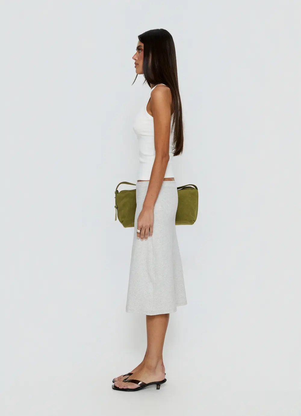 Baseline Rib Midi Skirt Grey Marle