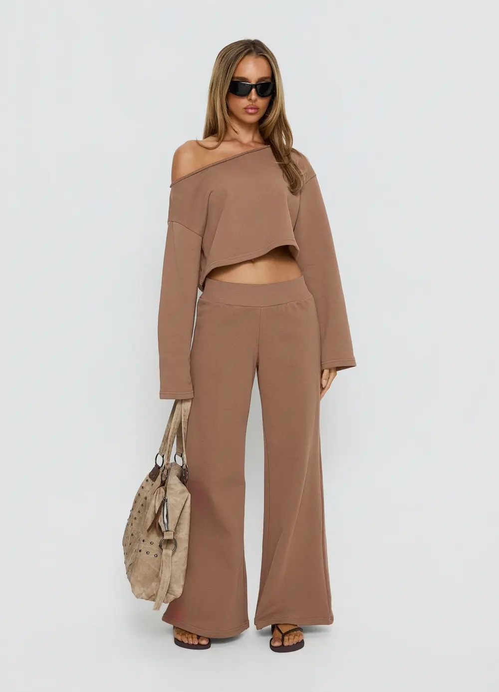 Retreat Raw Edge Off Shoulder Jumper Cocoa