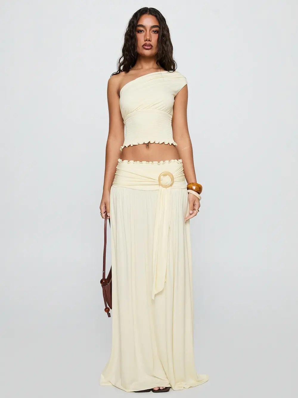 Full Orbit Shirred Maxi Skirt Cream