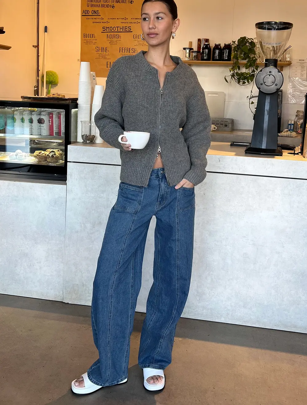 Taji Mid Rise Wide Leg Jeans Dark Blue