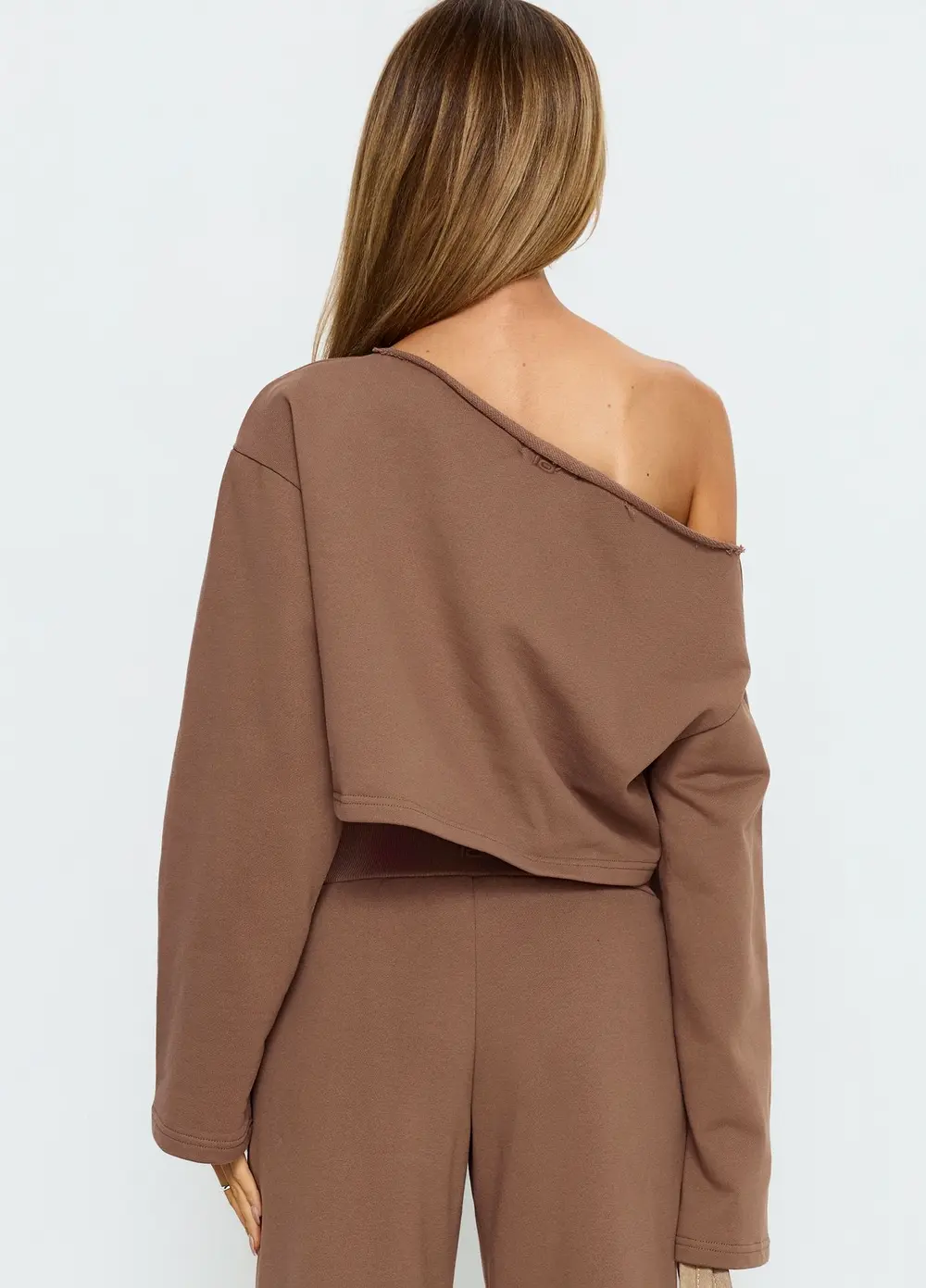 Retreat Raw Edge Off Shoulder Jumper Cocoa