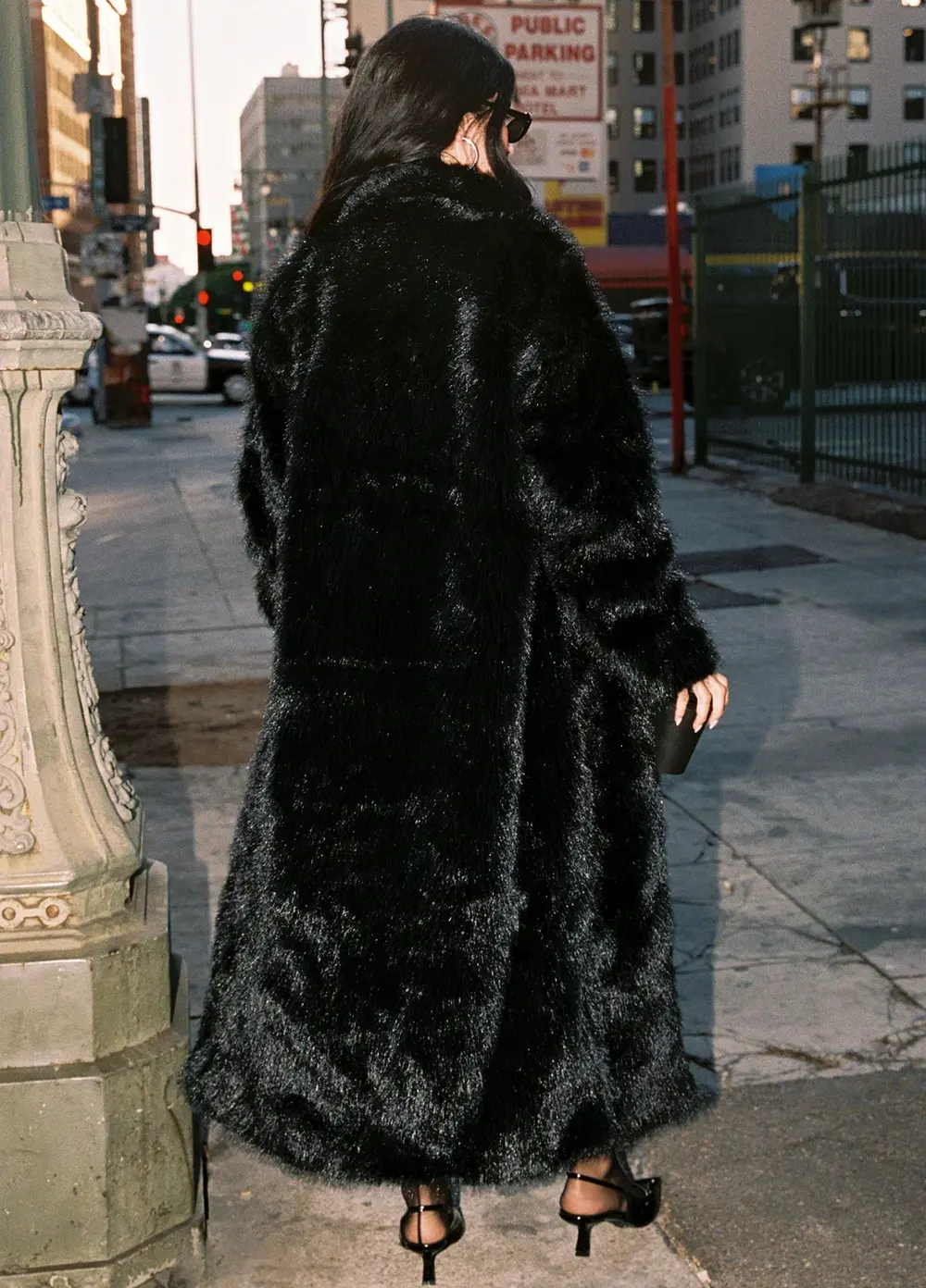 End Of Beginning Faux Fur Longline Jacket Black