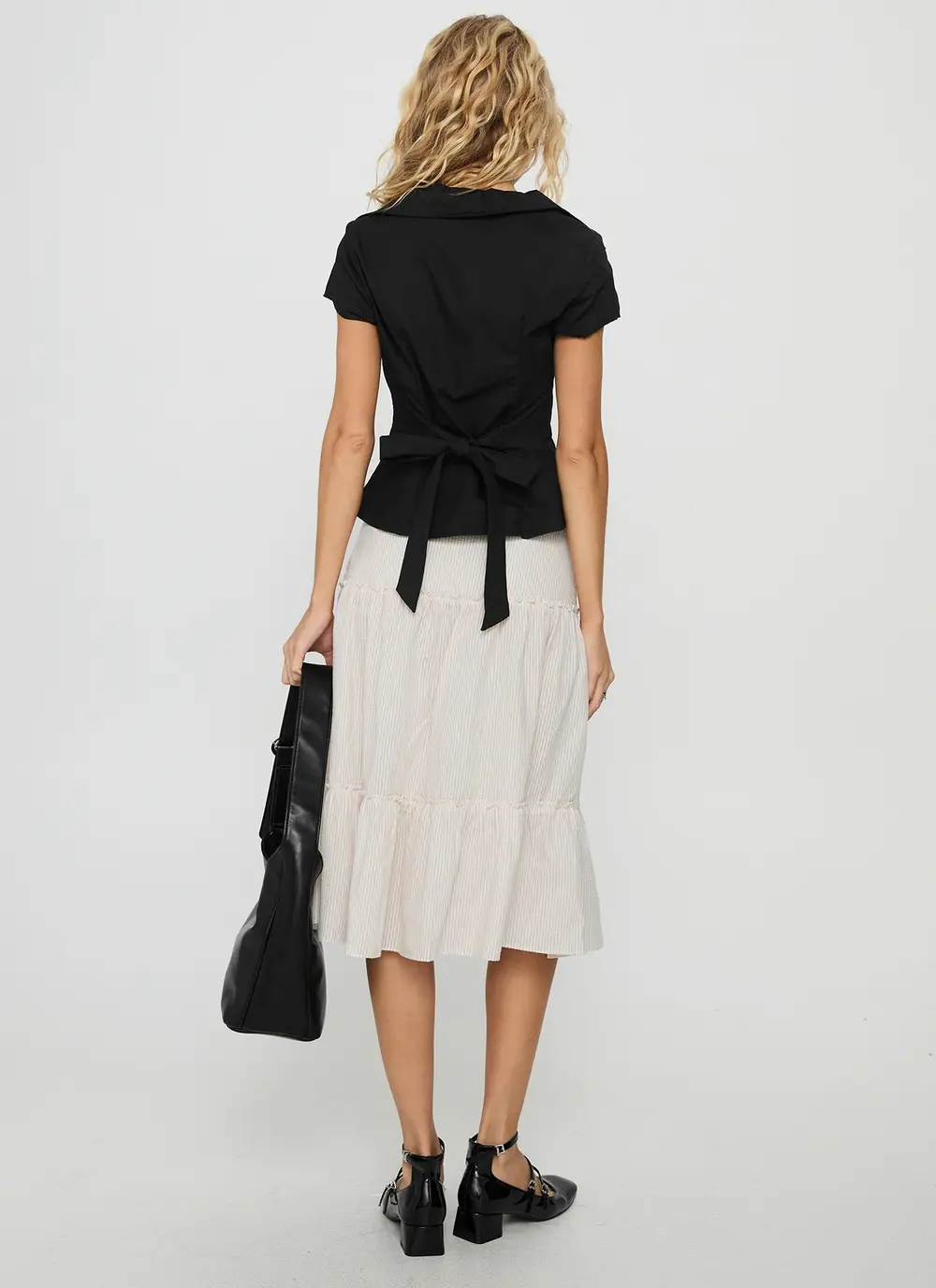 Cascades Low Rise Midi Skirt Beige / White Stripe