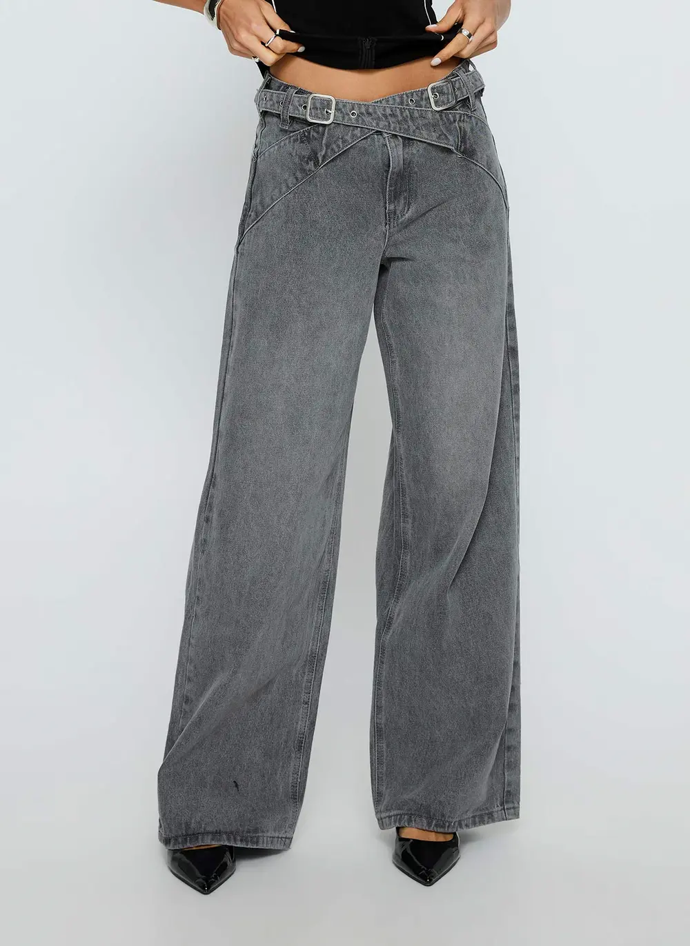 Mckinley Mid Rise Wide Leg Jeans Washed Grey