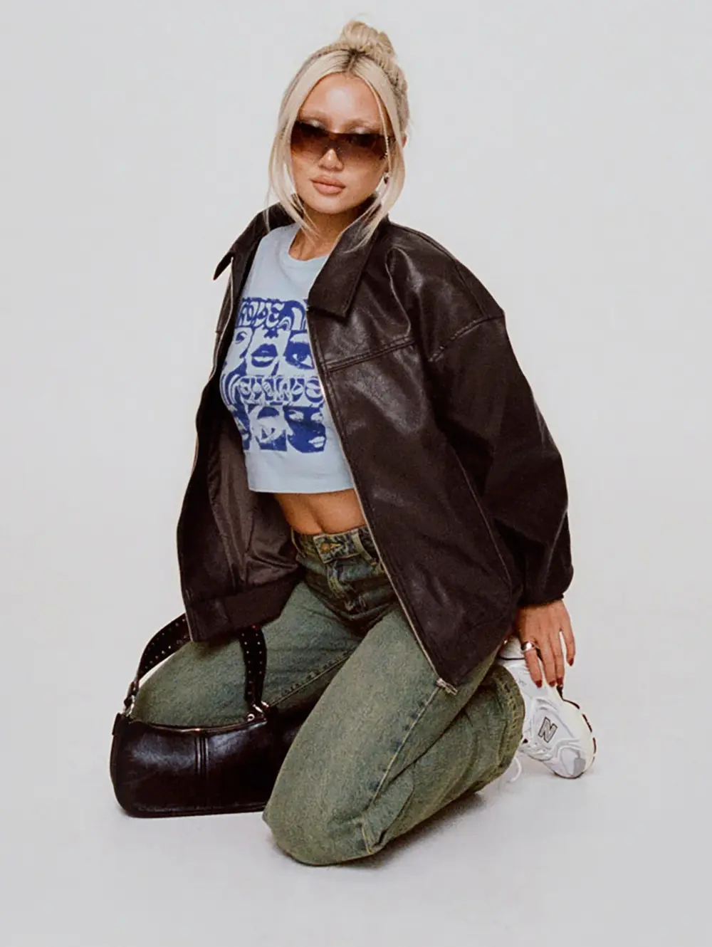 Goldsmith Faux Leather Bomber Jacket Brown