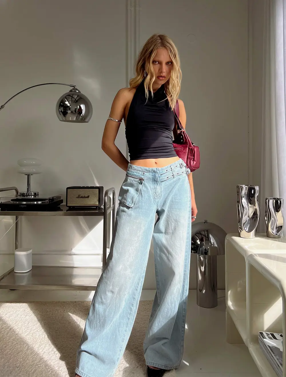 Paltrow Mid Rise Wide Leg Cargo Jeans Black