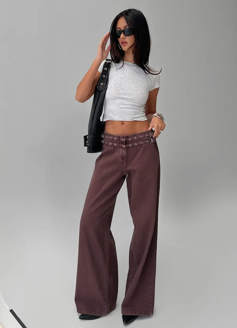 Baccarat Mid Rise Wide Leg Belted Pant Chocolate