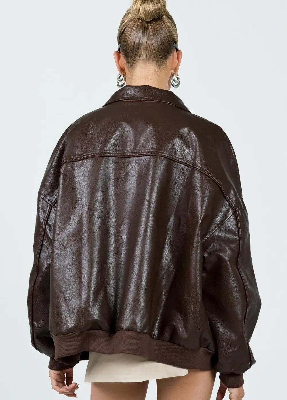 Goldsmith Faux Leather Bomber Jacket Brown