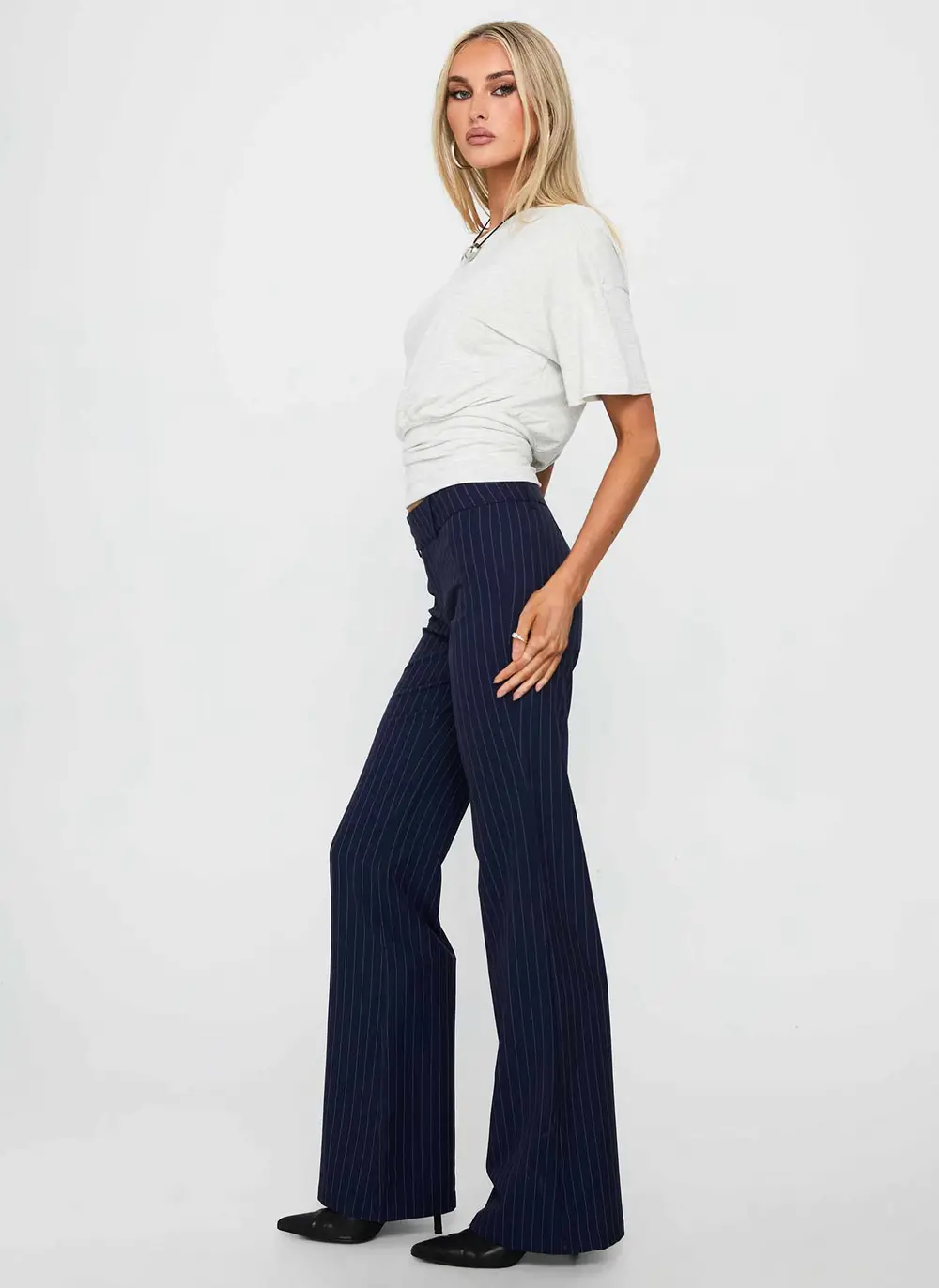 Kinkirk Flared Pants Navy Pinstripe