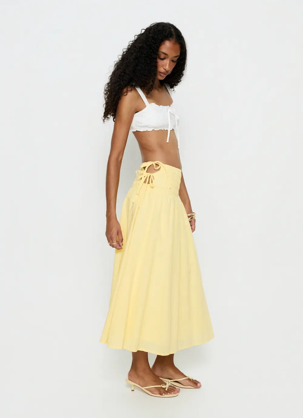 Vence Ruched Maxi Skirt Lemon Yellow