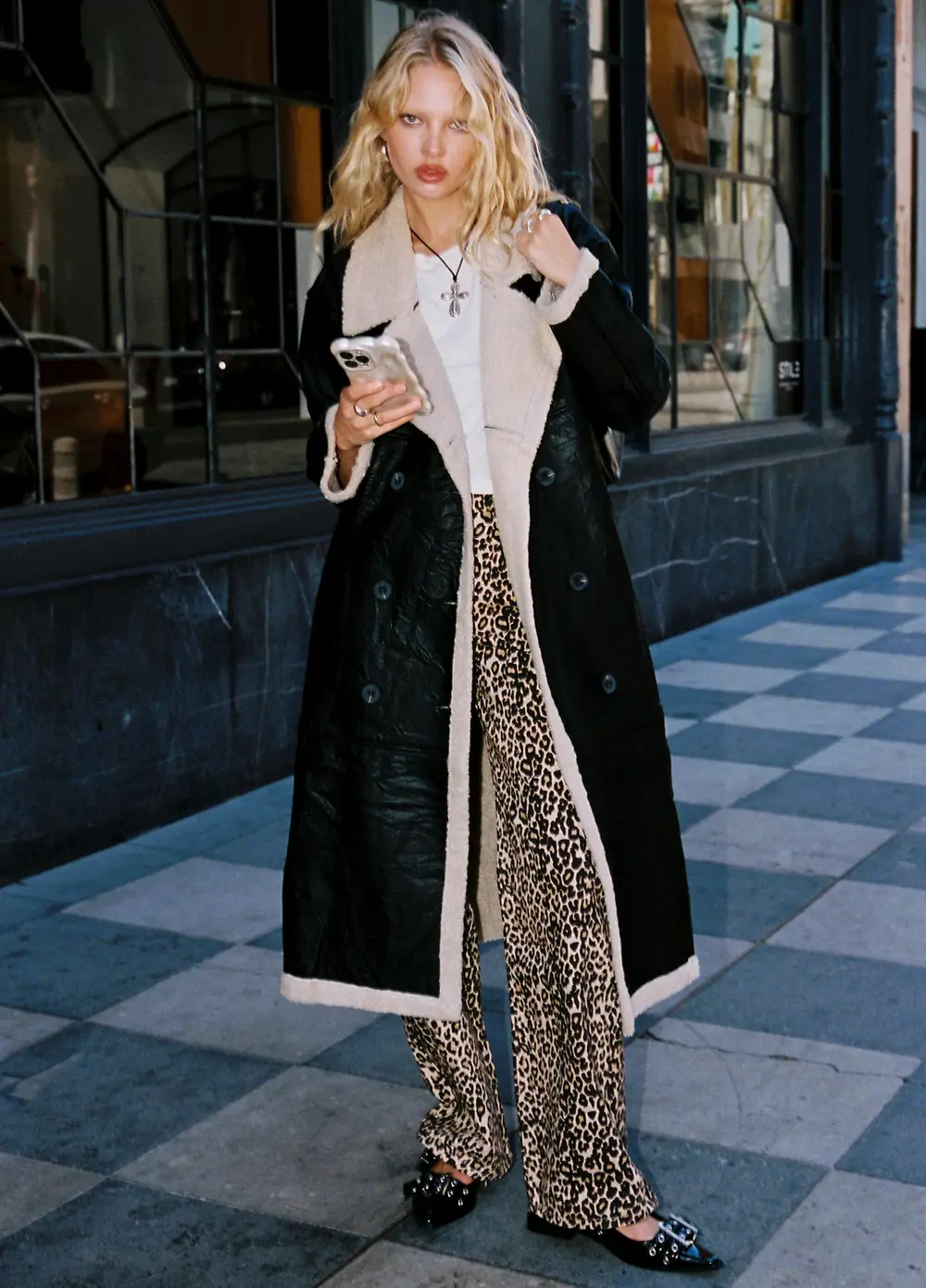 Day 'n' Night Longline Shearling Coat Black