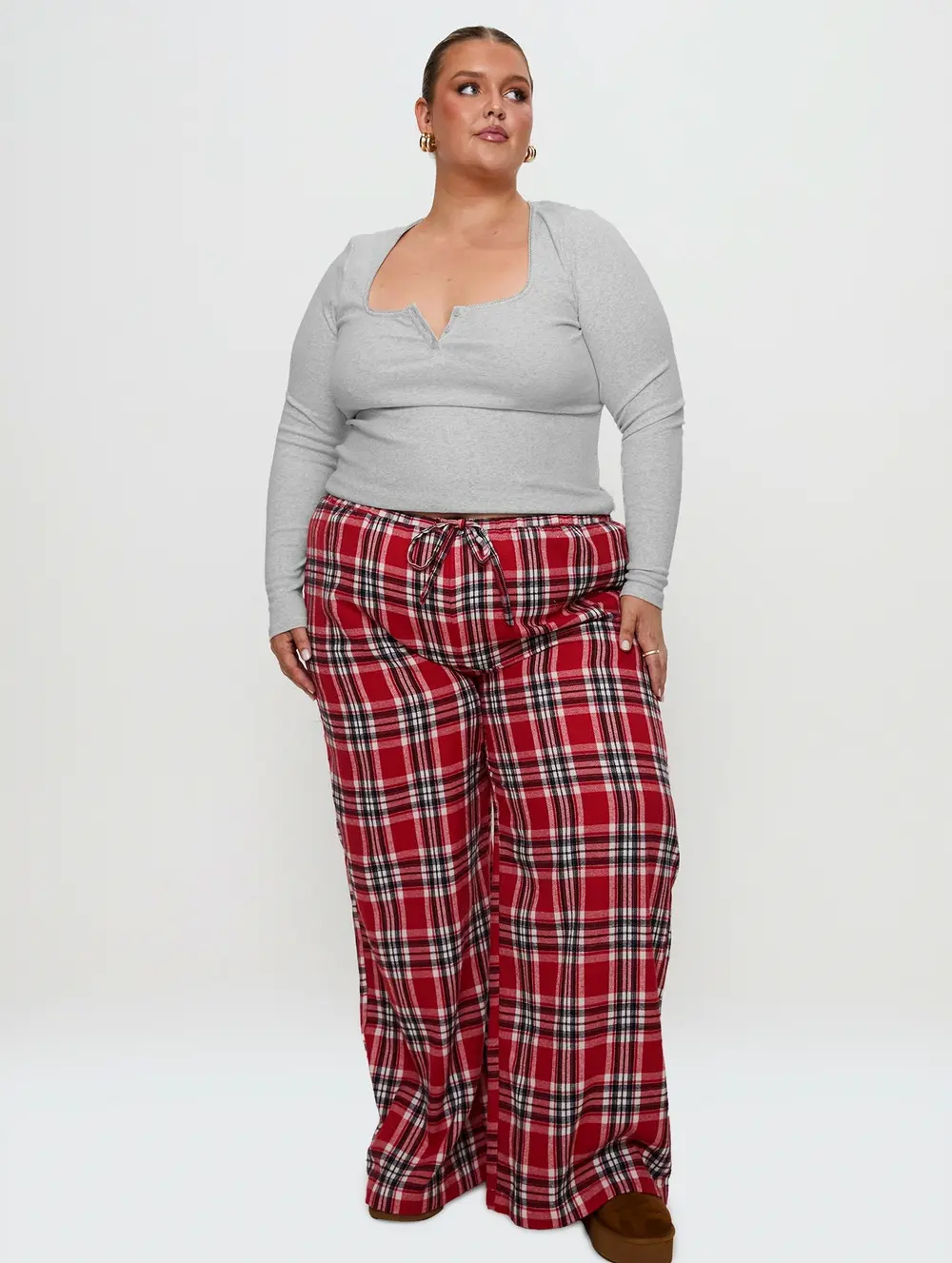 In The Morning Sleep Pant Red Check Curve