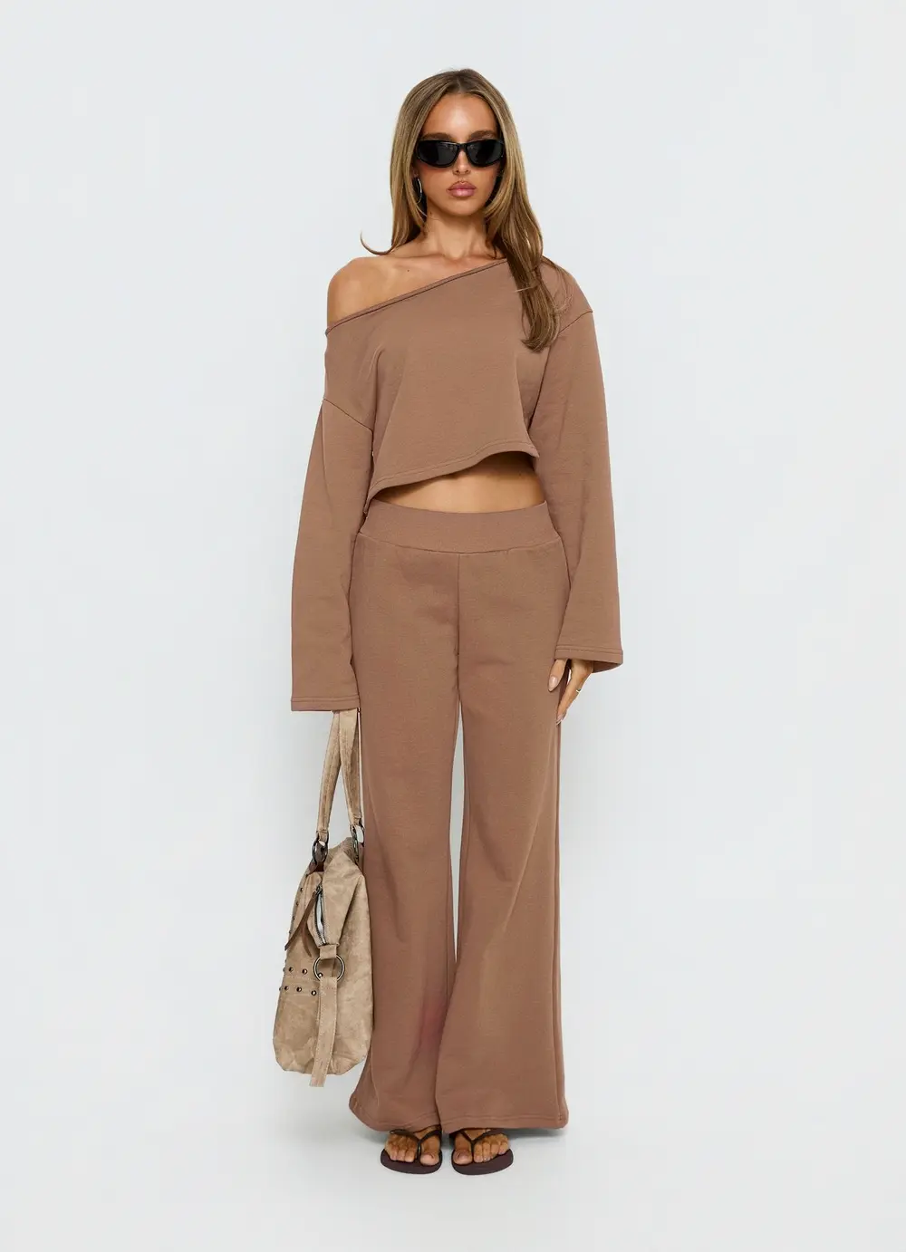 Retreat Raw Edge Off Shoulder Jumper Cocoa
