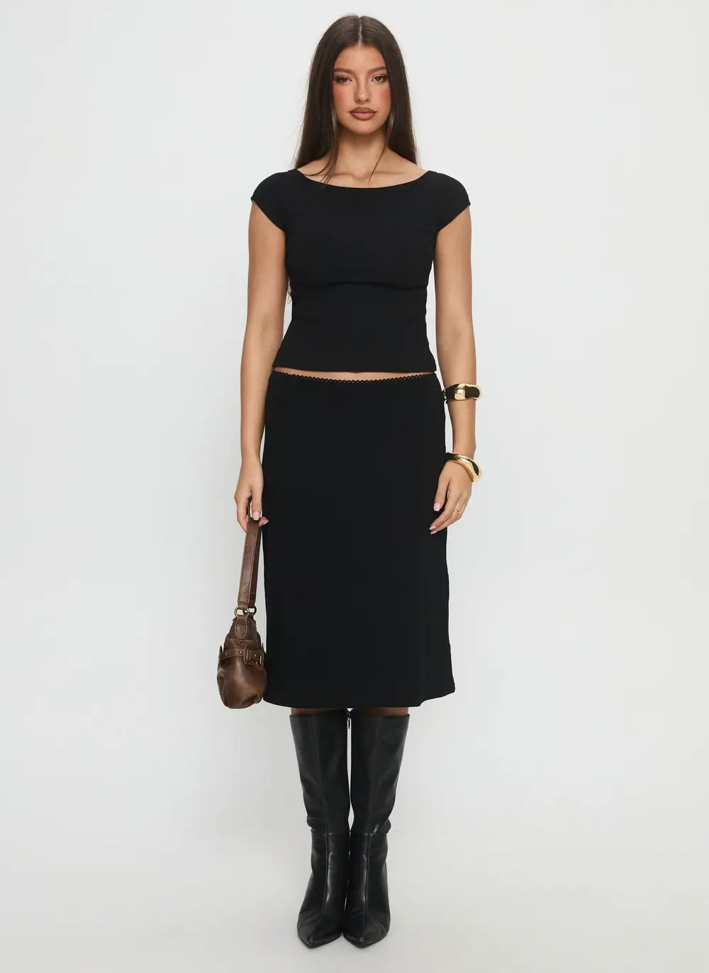 Baseline Rib Midi Skirt Black