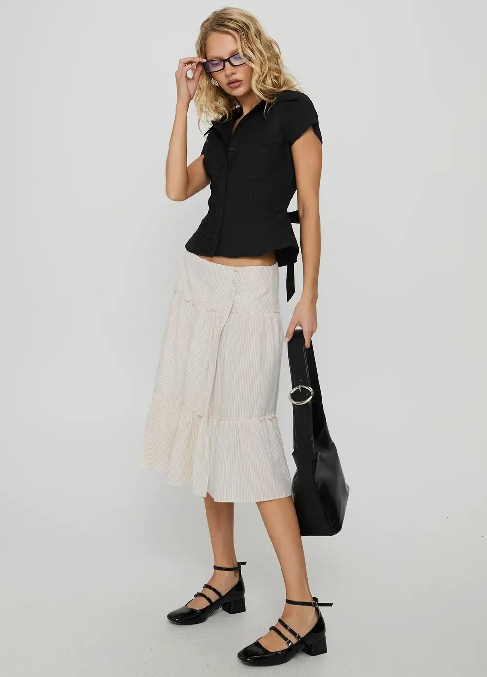Cascades Low Rise Midi Skirt Beige / White Stripe