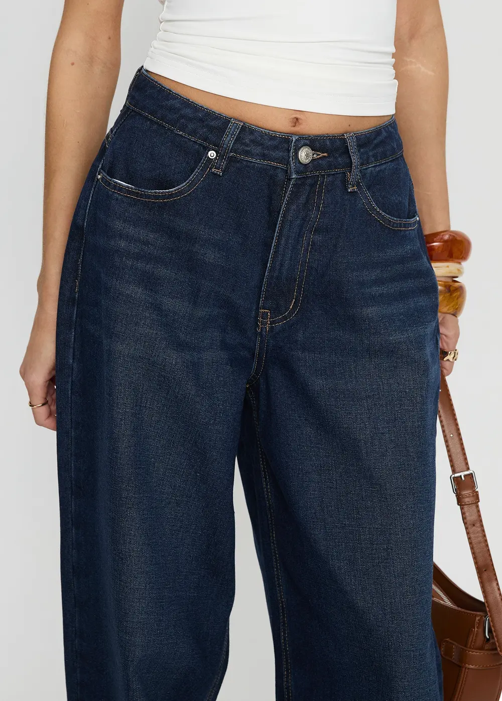 Naylor Mid Rise Wide Leg Jeans Mid Blue Denim