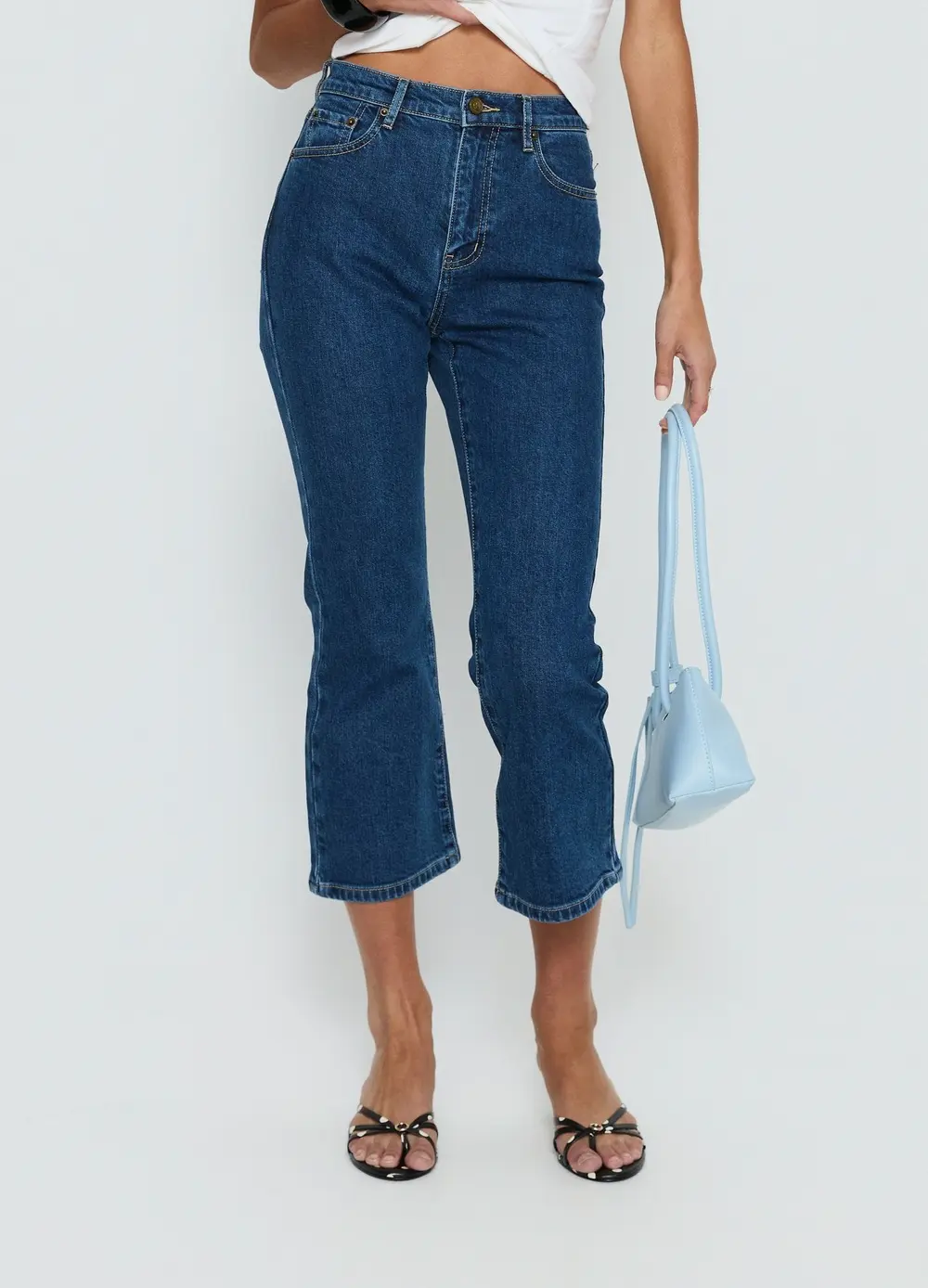 Cindee High Rise Cropped Jeans Mid Blue Wash