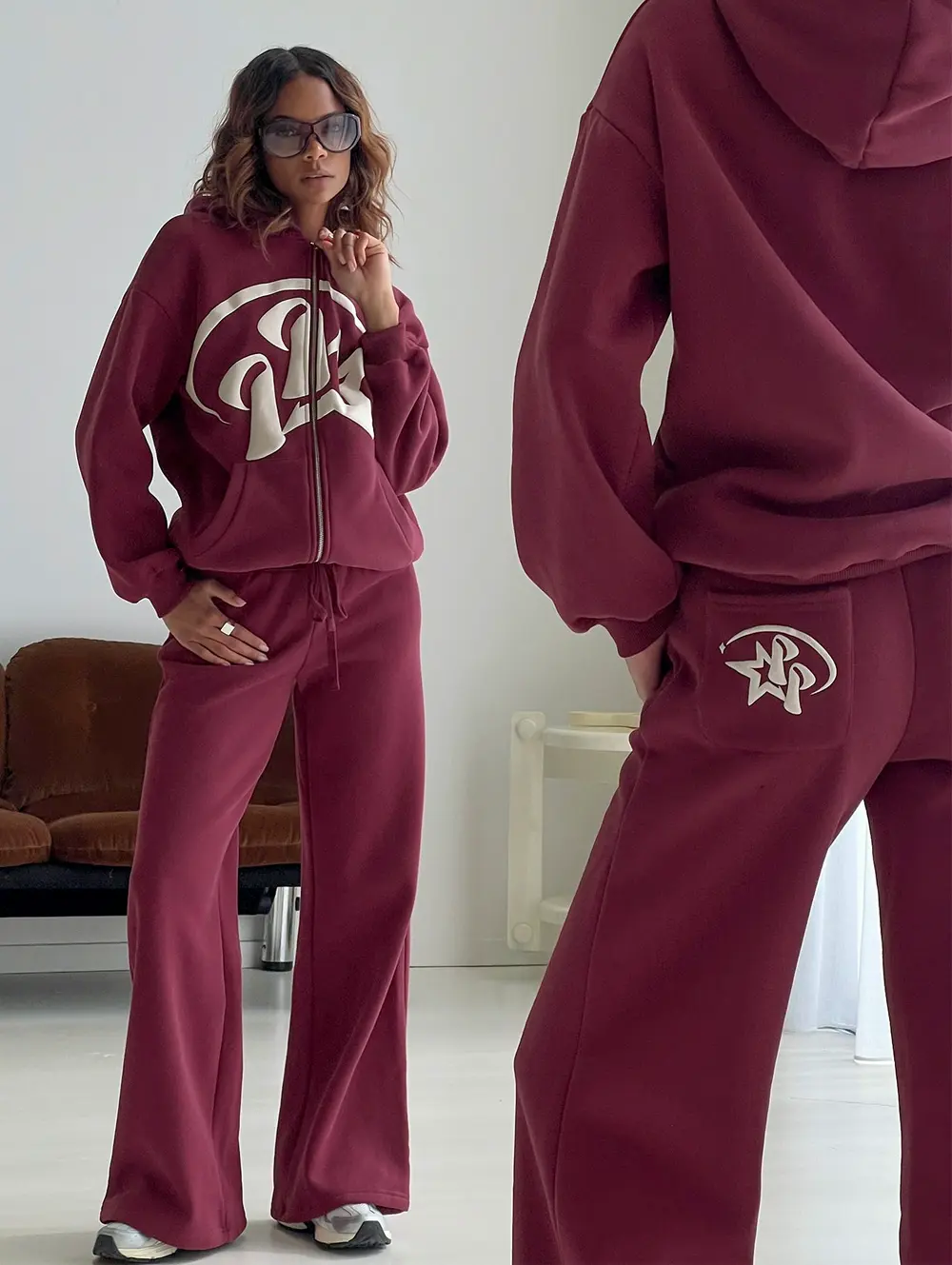 Princess Polly Stargirl Wide Leg Sweat Pants Burgundy