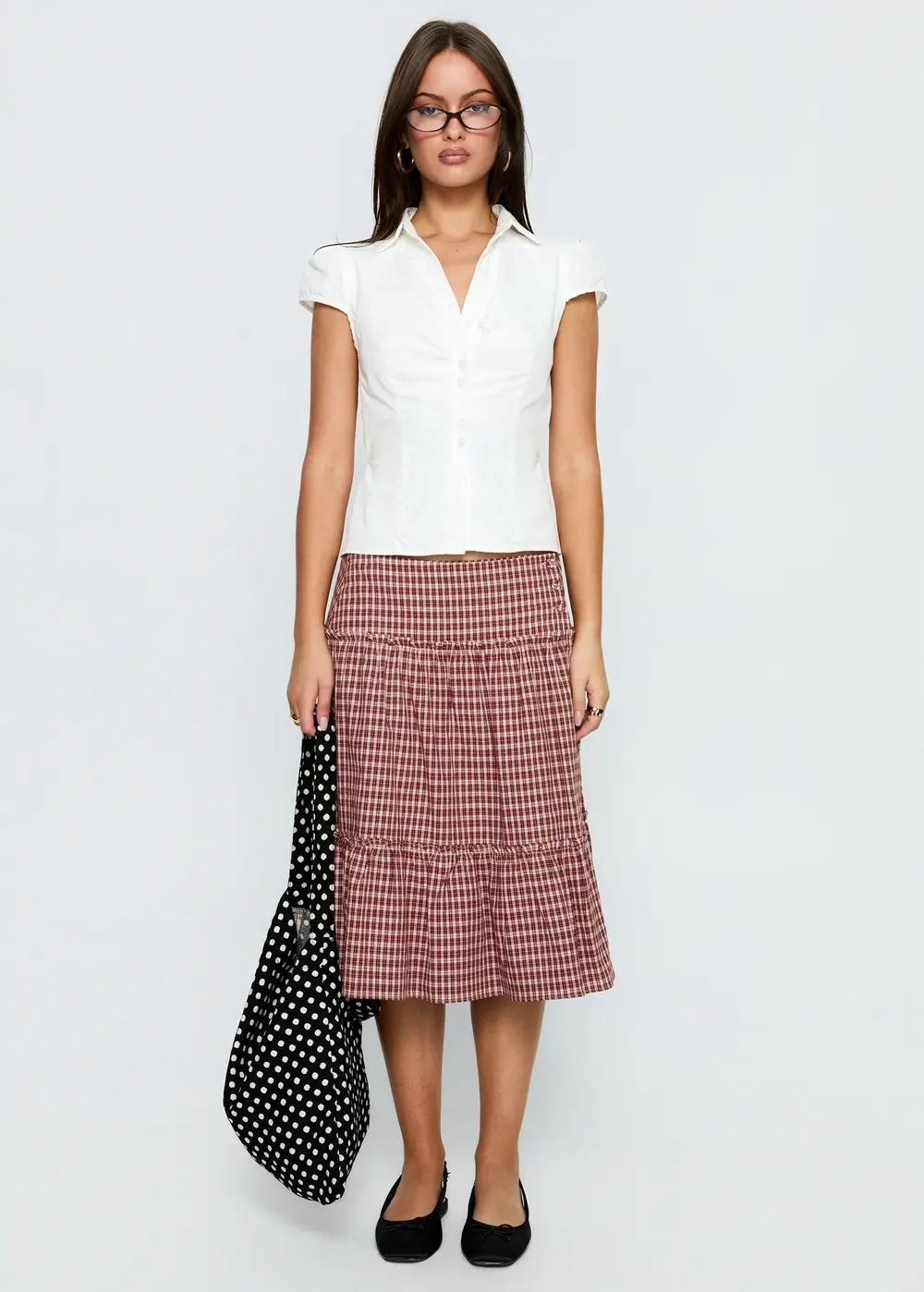 Cascades Low Rise Midi Skirt Red Check
