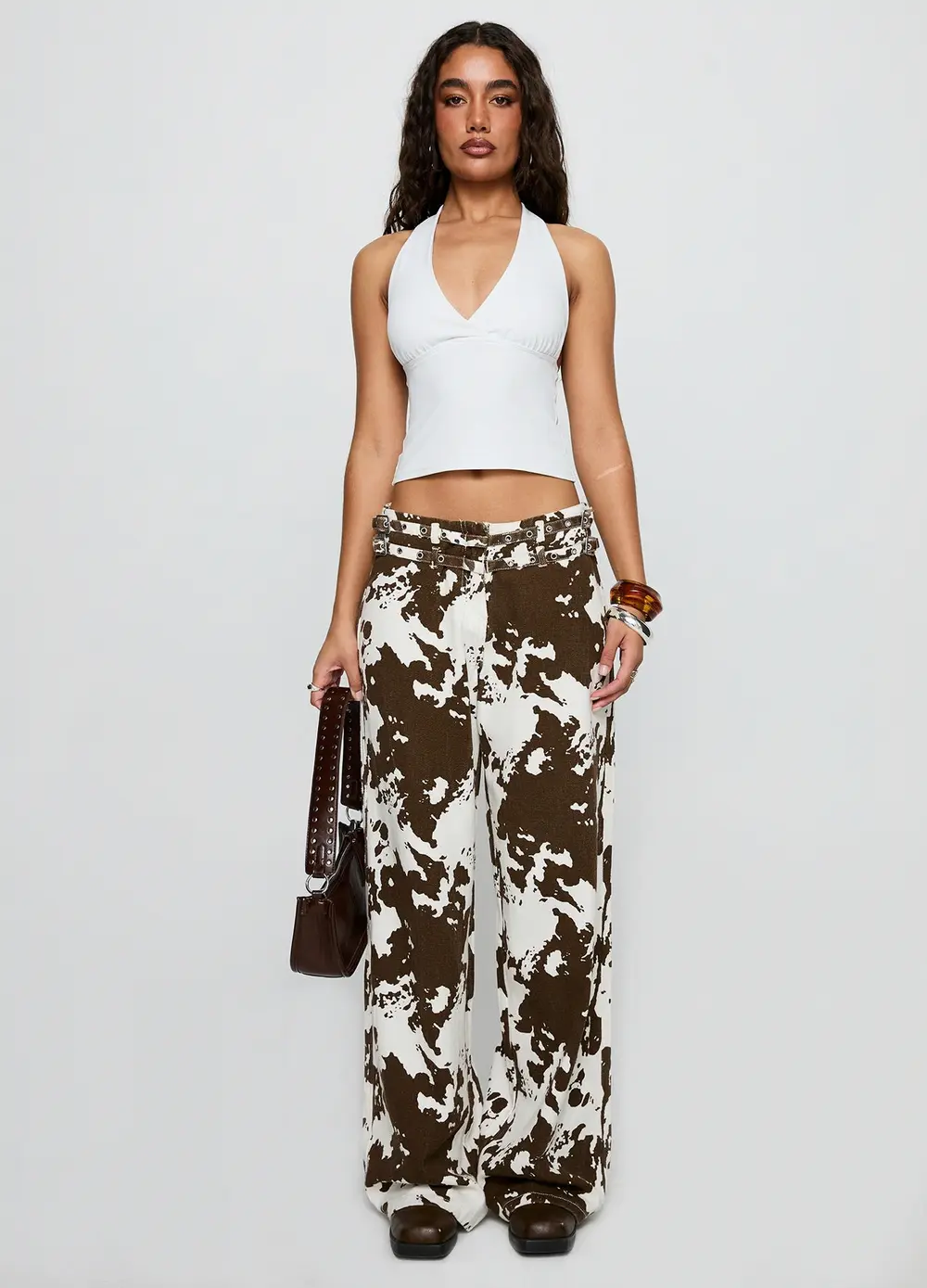 Baccarat Mid Rise Wide Leg Belted Pant Cow Print