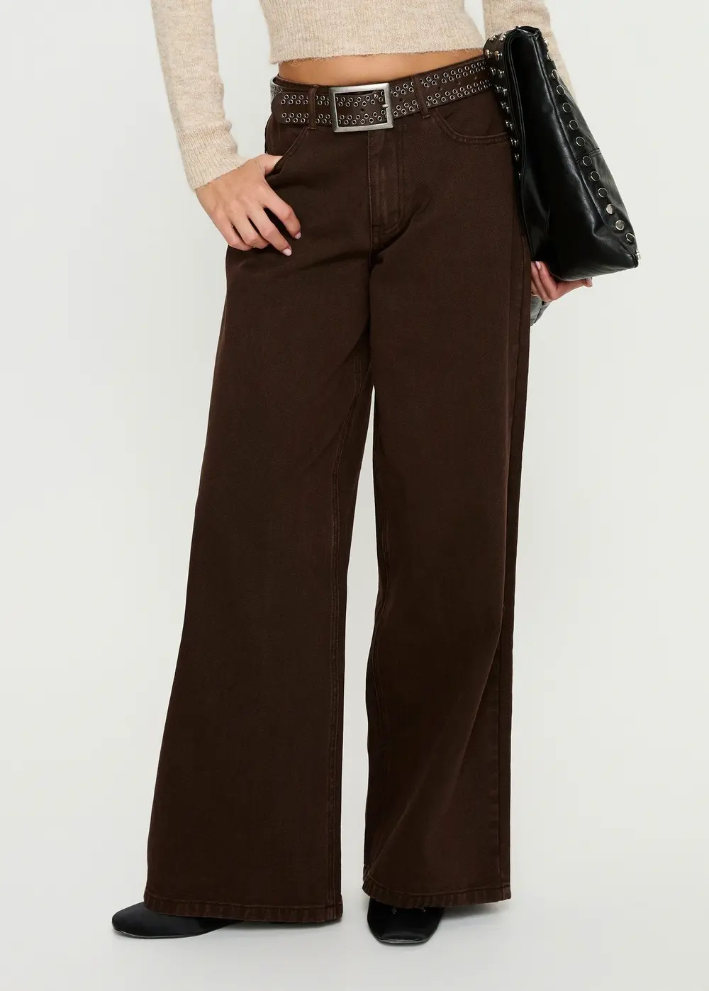 Naylor Mid Rise Wide Leg Jeans Brown