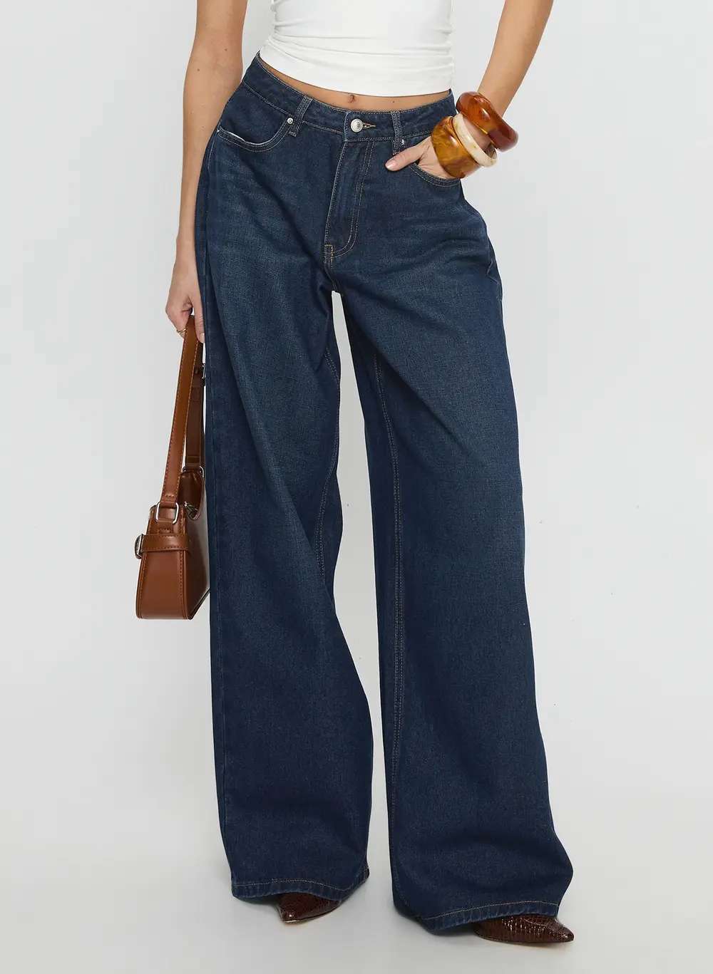 Naylor Mid Rise Wide Leg Jeans Mid Blue Denim