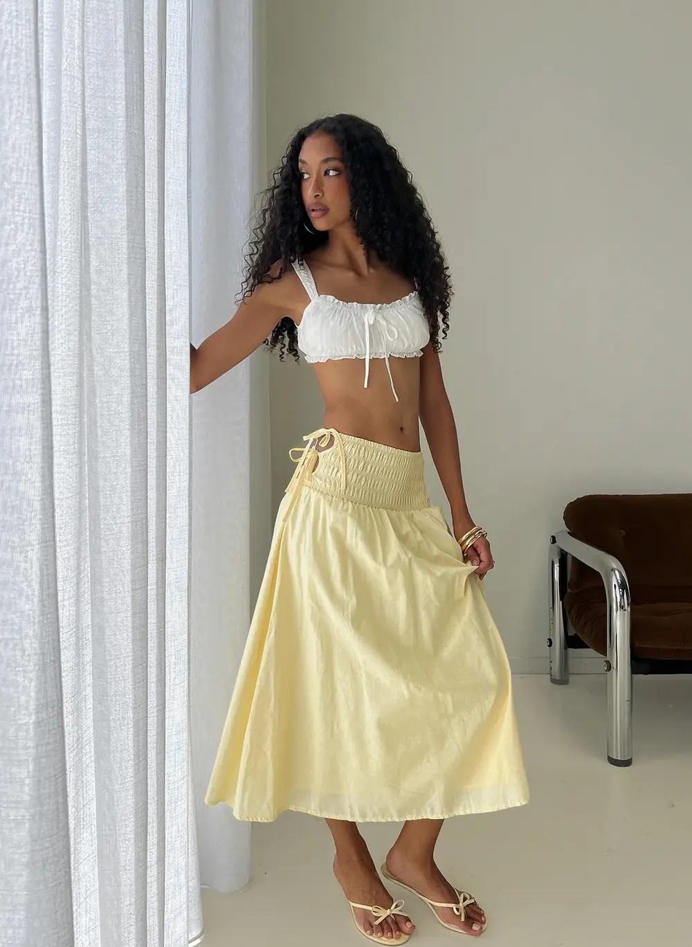 Vence Ruched Maxi Skirt Lemon Yellow
