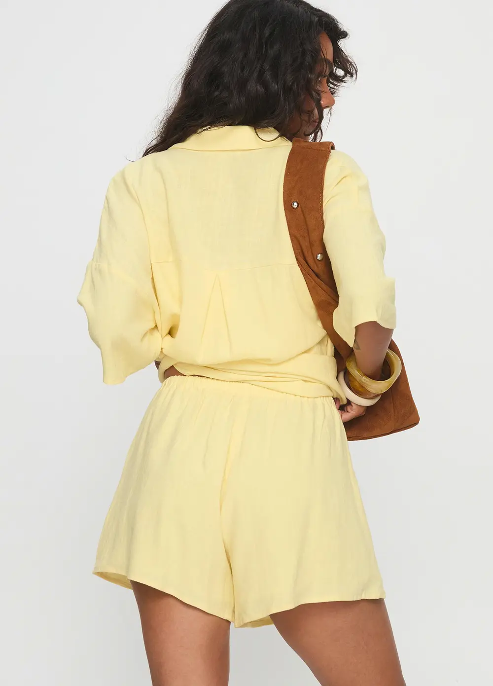 Peni Drawstring Linen Shorts Yellow