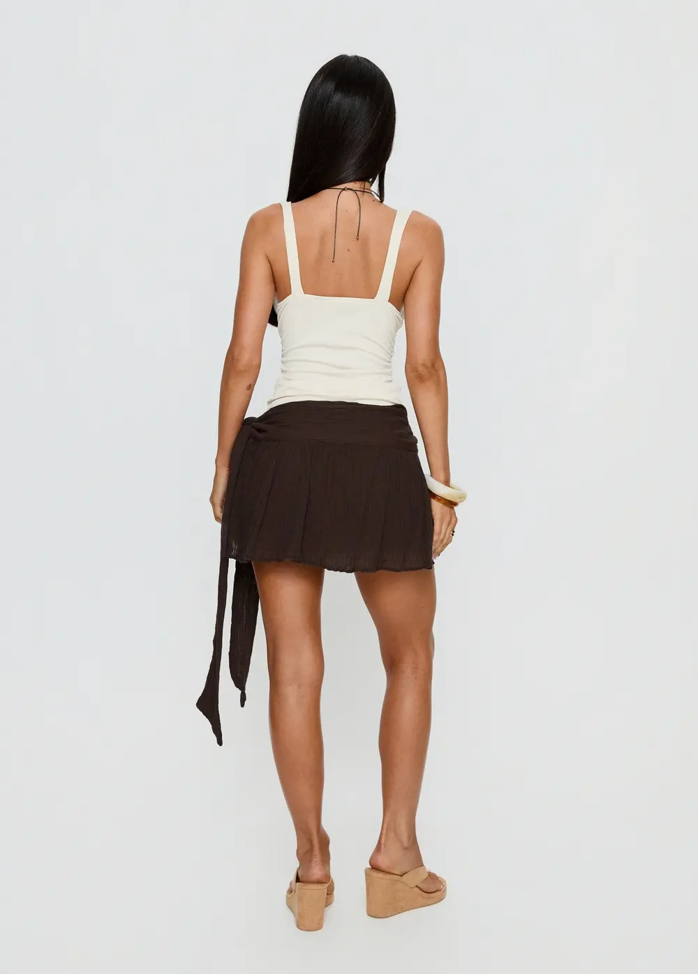 Reviva Ruched Wrap Mini Skirt Chocolate