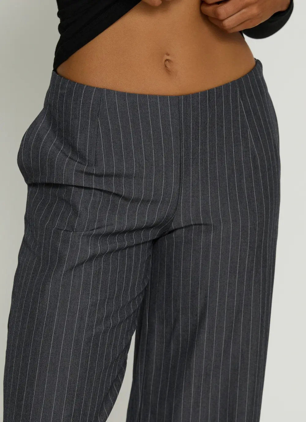 Khane Low Rise Wide Leg Pant Charcoal Pinstripe
