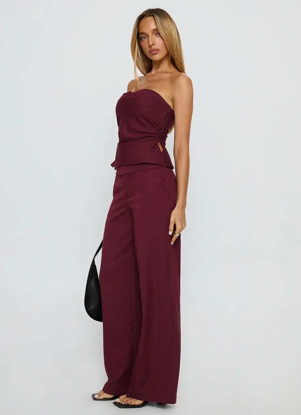 Jinny Relaxed Buckle Tailored Pants Berry Pinstripe