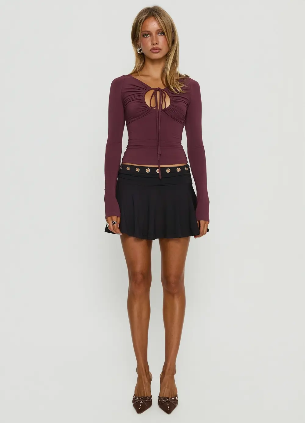 Amryn Eyelet Mini Skirt Black
