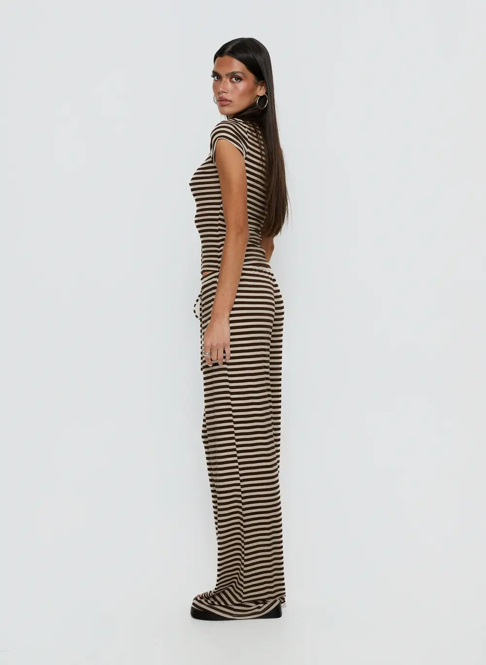 Gavrielle Jersey Wide Leg Pants Chocolate / Cream Stripe