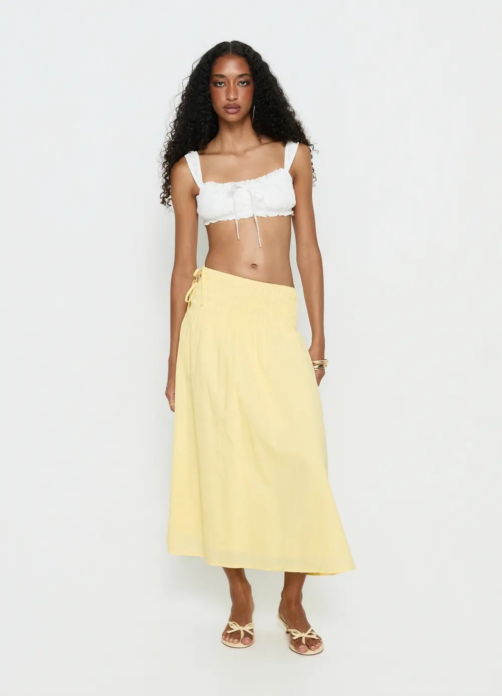 Vence Ruched Maxi Skirt Lemon Yellow
