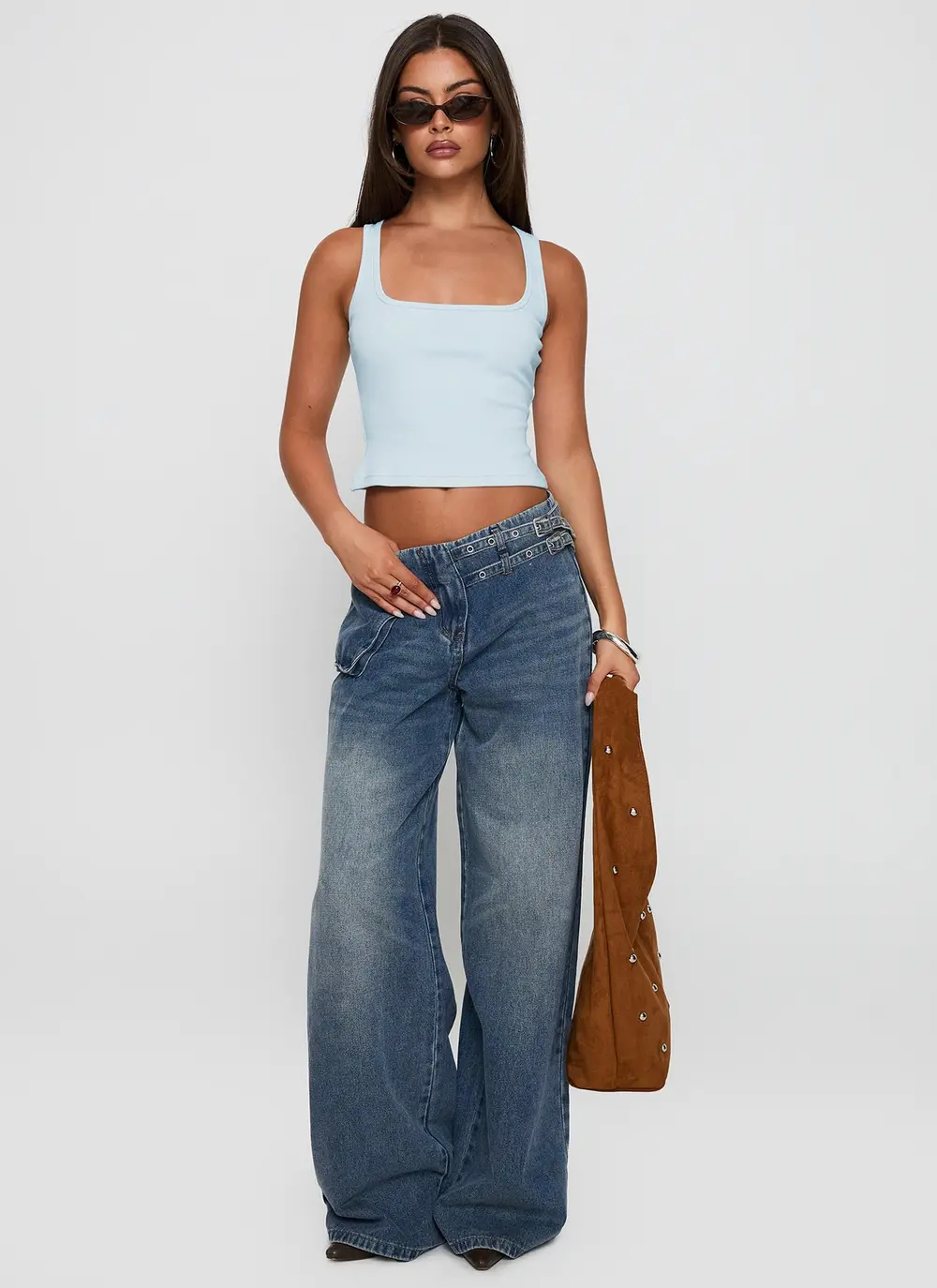Paltrow Mid Rise Wide Leg Cargo Jeans Mid Blue Wash