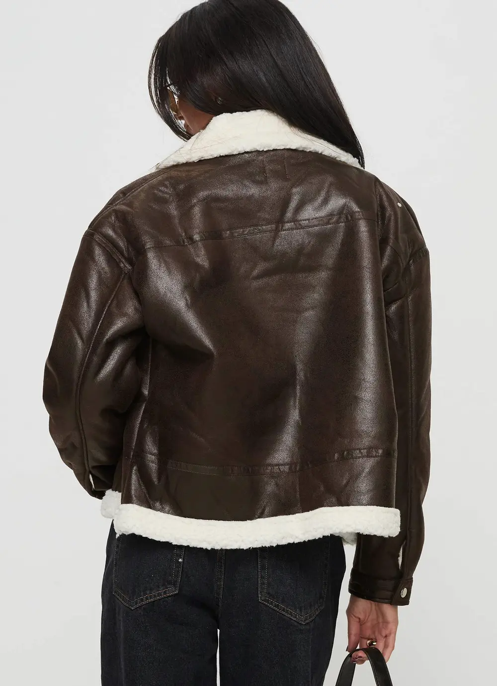 Solara Faux Leather Shearling Jacket Chocolate