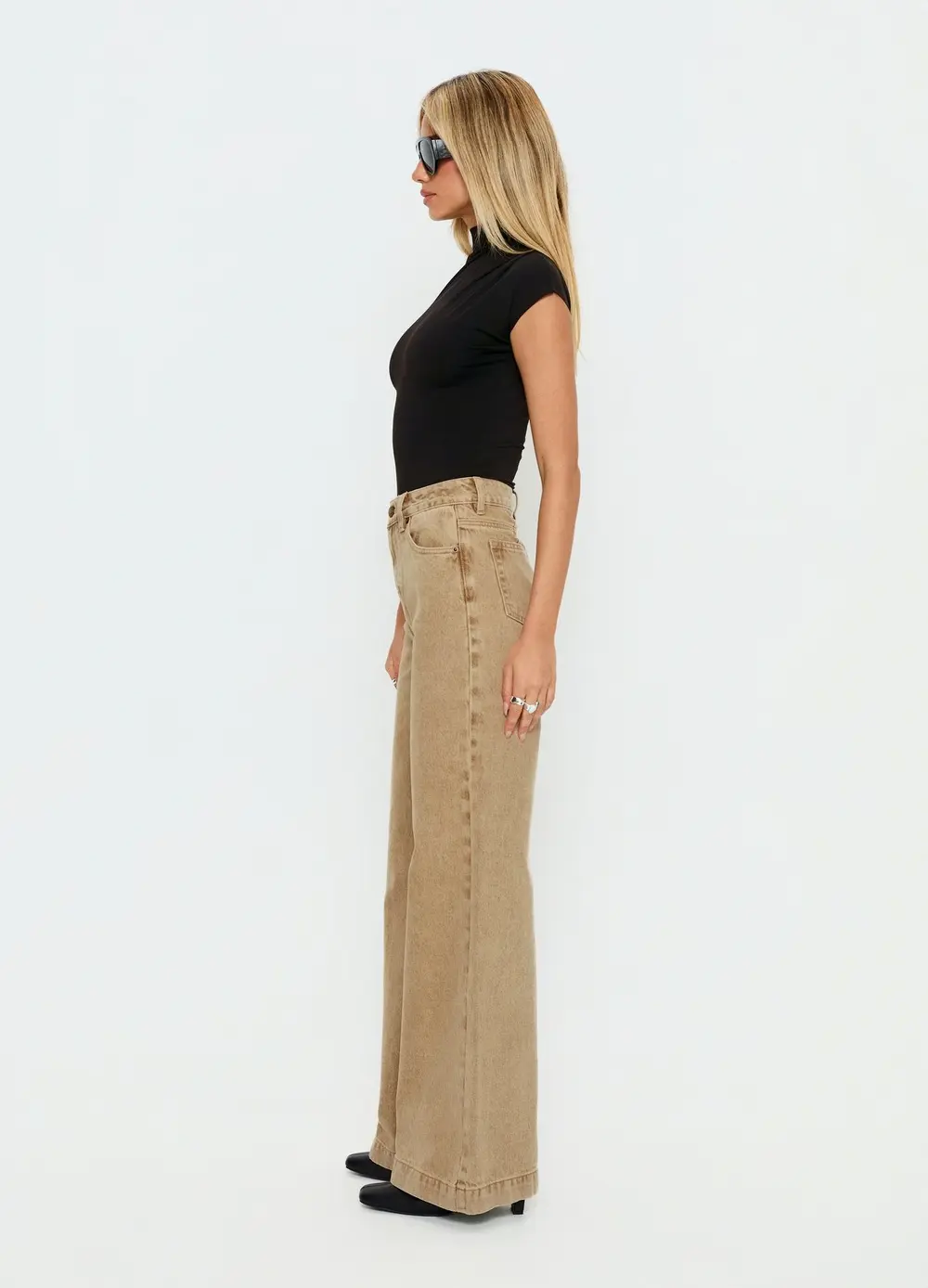 Goldie High Rise Wide Leg Jeans Tan